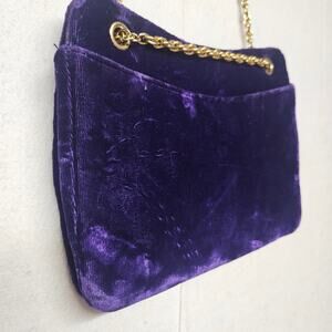 Vintage Miss Lewis Ladies Purple Velvet Evening Bag Gold Tone Chain Strap